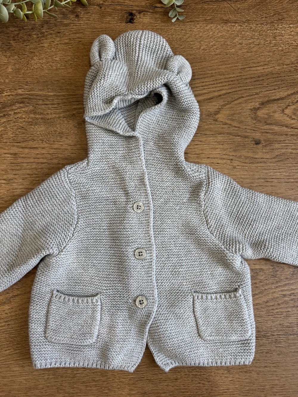 Baby Gap 3-6M Gray Knit Bear Ear Hooded Cardigan Sweater